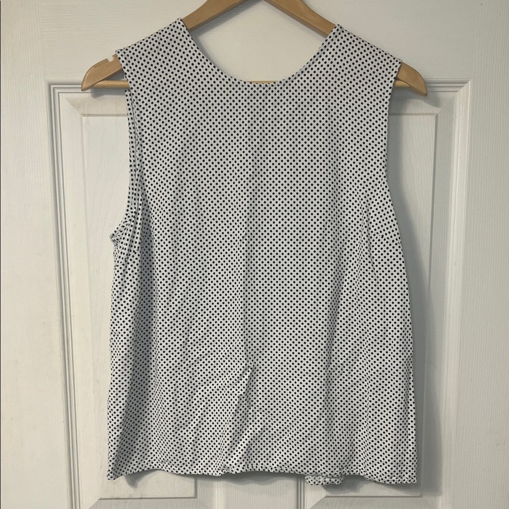 POPSUGAR Polka Dot Sleeveless Shirt Full Length Back Buttons Sz L Capsule